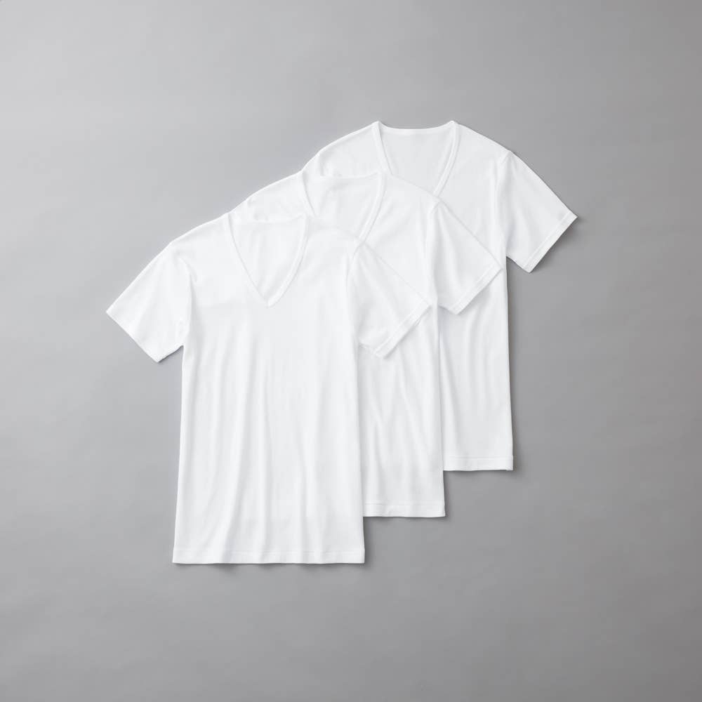 丈夫な 綿100% 3枚組 半袖 VネックインナーTシャツ(セット買い対象)